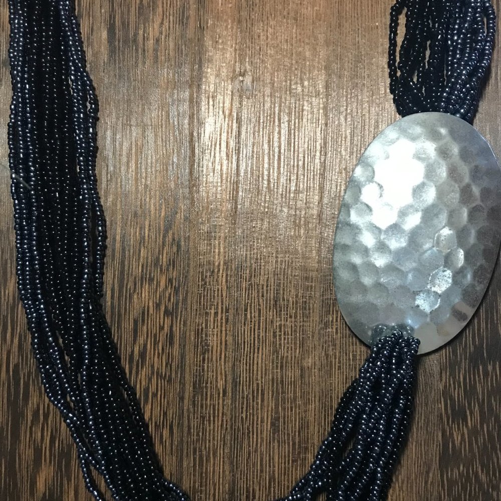 Beautiful Black Seed Bead and Offset Silver necklace